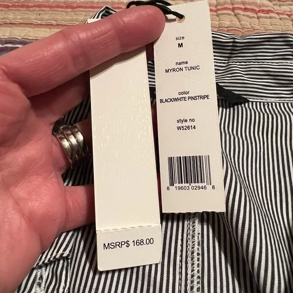 Walter Baker Myron Tunic‎ Black White Pinstripe Embroidered Floral Shirt M - Picture 3 of 8